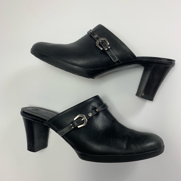 Etienne Aigner Shoes - Etienne Aigner 7.5 Black Leather 2” Heel Clogs
